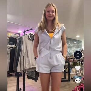 Spiritual gangster romper powder blue. Zip up with hoodie. Fit is comfy